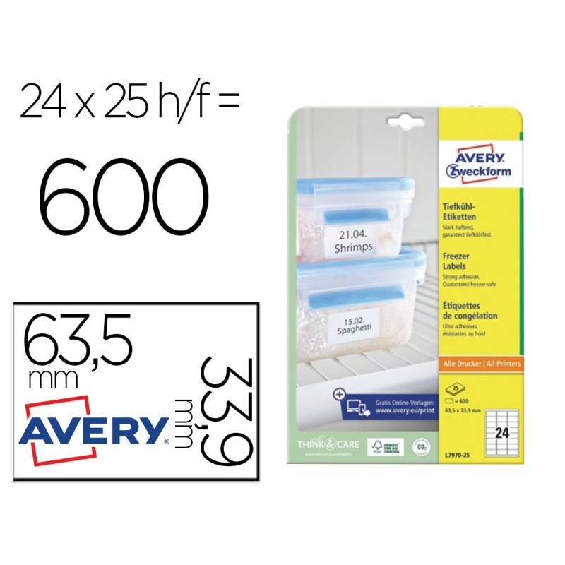 Etiqueta adhesiva avery para congelador blanca 63,5x33,9 mm ink-jet laser fotocopiadorapack de 600 unidades Etiqueta adhesiva avery para congelador blanca 63,5x33,9 mm ink-jet laser fotocopiadorapack de 600 unidades