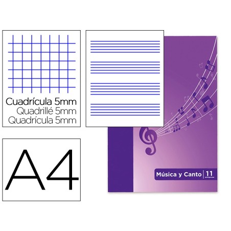 Bloc musica y canto oxford pentagrama interlineado 2 mm  cuadricula 5 mm din a4 24 hojas 90g/m2