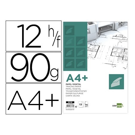 Papel dibujo liderpapel a4 320x240mm 90g/m2 vegetal sobre de 12 hojas