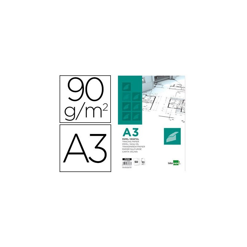 Bloc papel vegetal liderpapel encolado 297x420mm 50 hojas 90 g/m2