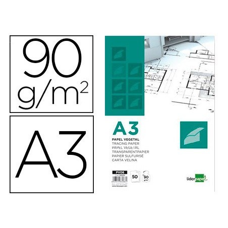 Bloc papel vegetal liderpapel encolado 297x420mm 50 hojas 90 g/m2