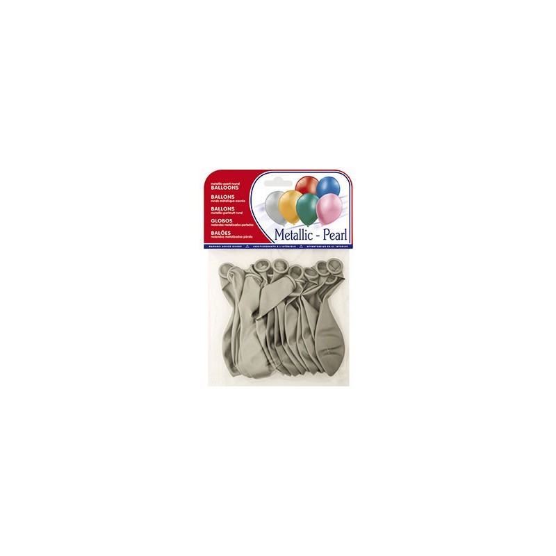 Globo 100% latex biodegradable metalizado plata bolsa de 15 unidades