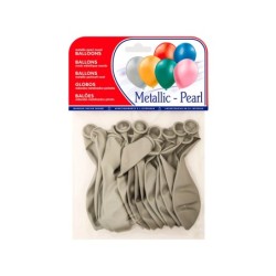 Globo 100% latex biodegradable metalizado plata bolsa de 15 unidades