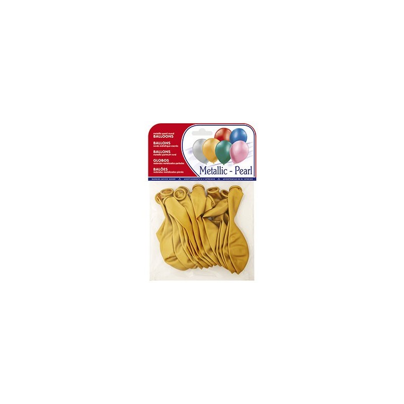Globo 100% latex biodegradable metalizado oro bolsa de 15 unidades