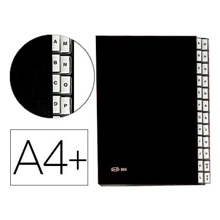 Carpeta clasificadora fuelle pardo carton compacto folio 24 departamentos visor doble personalizables color negro