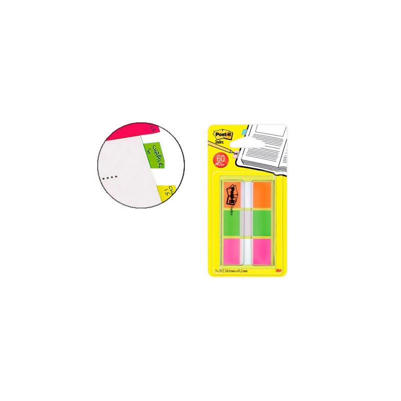 Banderitas separadoras post-it index 680 naranja lima y rosa dispensador funda 3x20