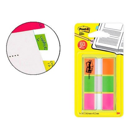 Banderitas separadoras post-it index 680 naranja lima y rosa dispensador funda 3x20