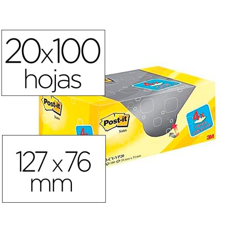 Bloc de notas adhesivas quita y pon post-it amarillo canario 76x127 mm pack promocional 164 gratis