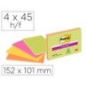 Bloc de notas adhesivas quita y pon post-it super sticky 152x101 mm con 45 hojas pack de 4 unidades colores neon
