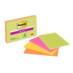 Bloc de notas adhesivas quita y pon post-it super sticky 152x101 mm con 45 hojas pack de 4 unidades colores neon