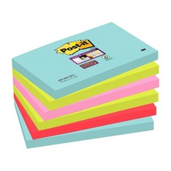 Bloc de notas adhesivas quita y pon post-it super sticky 76x127 mm con 90 hojas pack de 6 unidades colores miami