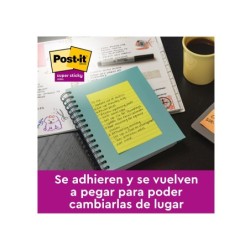 Bloc de notas adhesivas quita y pon post-it super sticky 152x101 mm con 45 hojas pack de 4 unidades colores neon