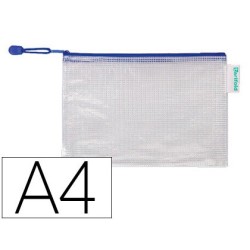 Bolsa multiusos tarifold pvc din a4 apertura superior con cremallera portaboligrafo y correa azul