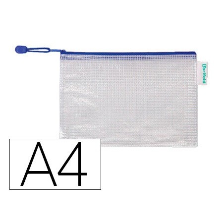 Bolsa multiusos tarifold pvc din a4 apertura superior con cremallera portaboligrafo y correa azul
