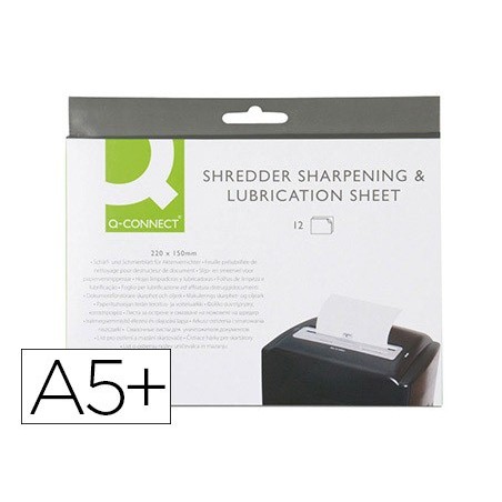 Hojas lubricantes y afiladoras q-connect para destructora paquete de 12 hojas tamaño 220x150 mm