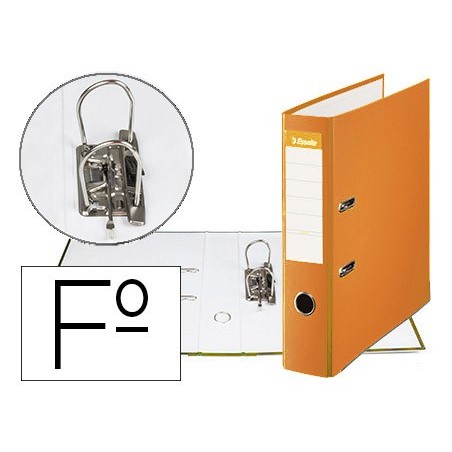 Archivador de palanca esselte carton forrado pvc folio lomo de 75 mm con rado naranja