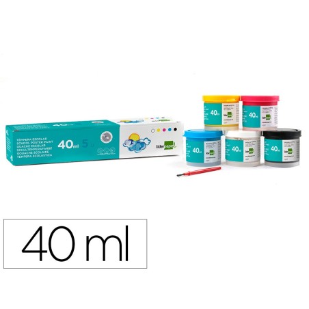 Tempera liderpapel escolar 40 ml caja 5 colores surtidos  pincel