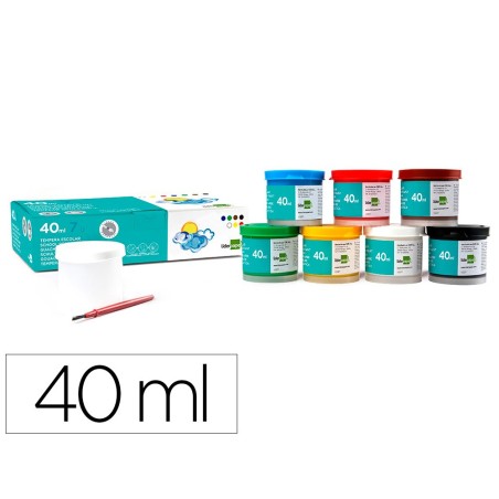 Tempera liderpapel escolar 40 ml caja 7 colores surtidos  pincel