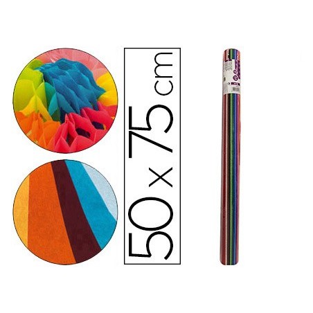 Papel seda liderpapel 12 colores surtidos 17g/m2 rollo de 24 hojas 50x75cm