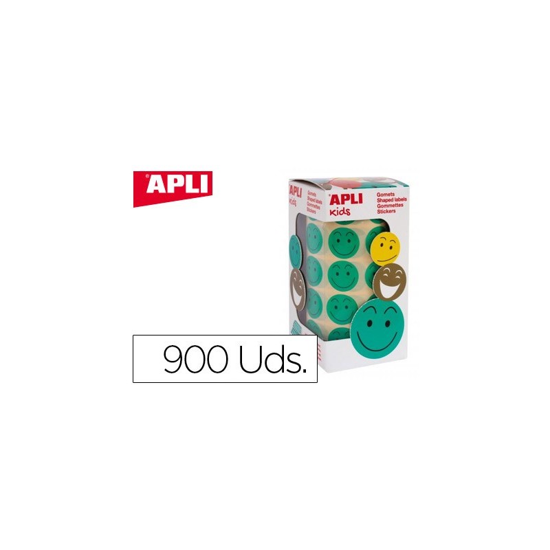 Gomets apli autoadhesivo smile verde cara feliz rollo de 900 unidades Gomets apli autoadhesivo smile verde cara feliz rollo de 900 unidades
