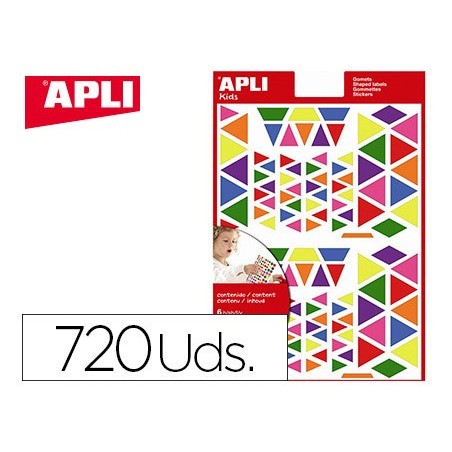 Gomets apli autoadhesivo triangulo multicolor blister de 720 unidades surtidas