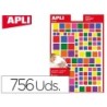 Gomets apli autoadhesivo cuadrado multicolor blister de 756 unidades surtidas