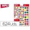 Gomets apli autoadhesivo circulo multicolor blister de 624 unidades surtidas