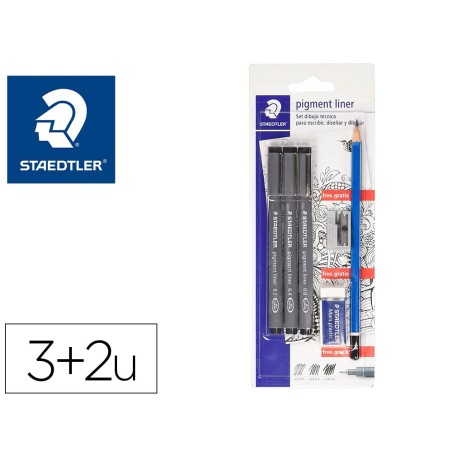 Rotulador staedtler calibrado micrometrico 308 negro blister de 3 und  goma lapiz y sacapuntas de regalo