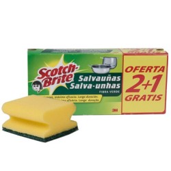 Estropajo salvauñas scotch brite fibra verde paquete 3x2