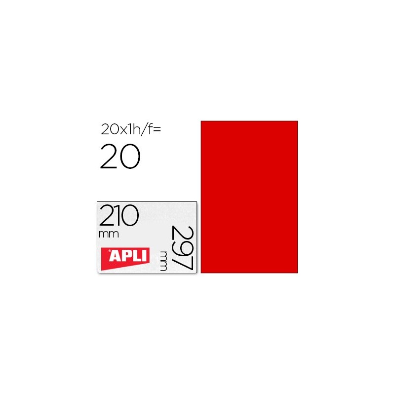 Etiqueta adhesiva apli 02880 tamaño 210x297 mm para fotocopiadora laser ink-jet caja con 20 hojas din a4 rojo