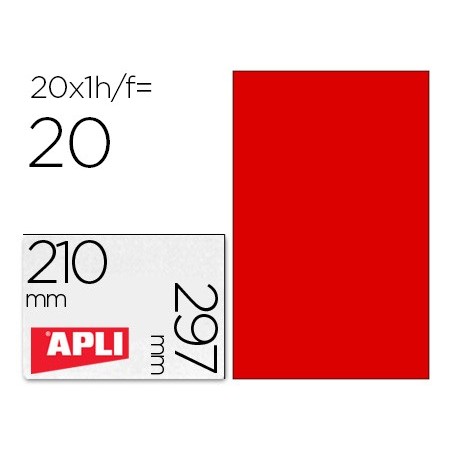 Etiqueta adhesiva apli 02880 tamaño 210x297 mm para fotocopiadora laser ink-jet caja con 20 hojas din a4 rojo
