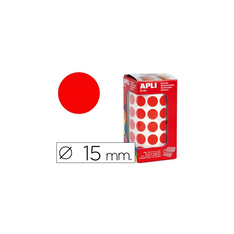 Gomets autoadhesivos circulares 15 mm rojo rollo de 2832 unidades