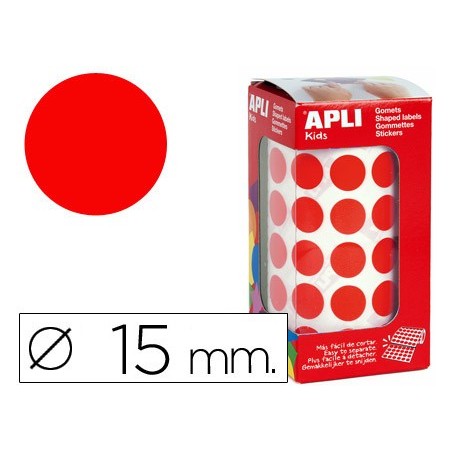 Gomets autoadhesivos circulares 15 mm rojo rollo de 2832 unidades