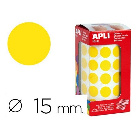 Gomets autoadhesivos circulares 15 mm amarillo en rollo con 2832 unidades