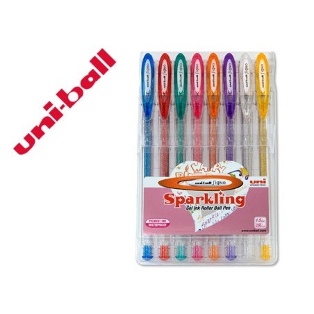 Boligrafo uni ball um-120 signo 0,7 mm tinta gel estuche de 8 colores con purpurina