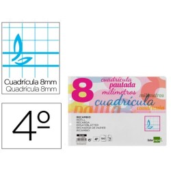 Recambio liderpapel cuarto apaisado pautaguia 100 hojas 75 g cuadriculado pautado 8 mm con margen 2 taladros