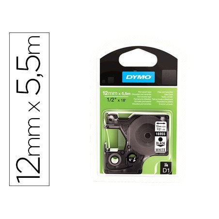 Cinta dymo negro blanco 12mm x 5,5 mt d1 polyester adhesivo permanente