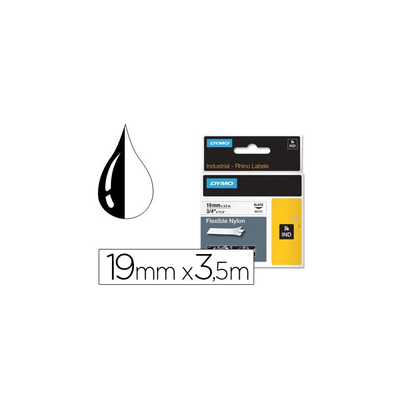 Cinta dymo rhino nylon flexible blanco -negro 19mmx 3,5 mt tape label