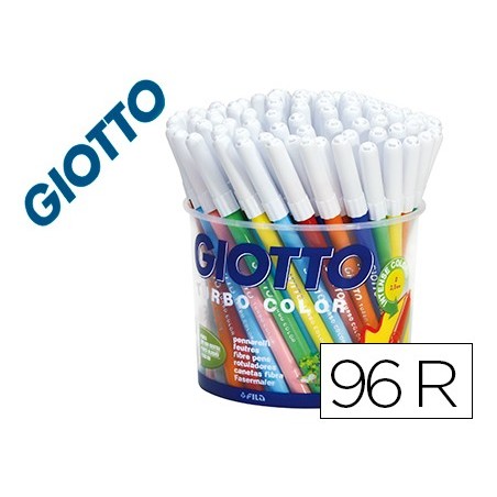 Rotulador giotto turbo color bote de 96 unidades 12 colorespor 8 unidades de cada color lavables con punta bloqueada