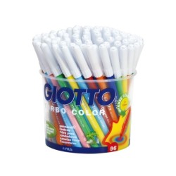Rotulador giotto turbo color bote de 96 unidades 12 colorespor 8 unidades de cada color lavables con punta bloqueada
