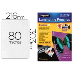 Bolsa de plastificar fellowes brillo din a4 80 mc pack 25 unidades