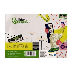 Bloc musica liderpapel pentagrama 5mm cuarto 20 hojas 100g/m2 grapado