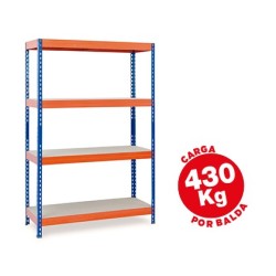 Estanteria metalica ar storage 200x100x60cm 4 estantes 430kg por estante bandejas de maderasin tornillos azul naranja