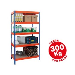 Estanteria metalica ar storage 192x100x50cm 5 estantes 300kg por estante bandejas de madera sin tornillos azul/naranja
