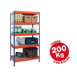 Estanteria metalica ar storage 180x90x45 cm 5 estantes 200kg por estante bandejas de maderasin tornillos azul naranja