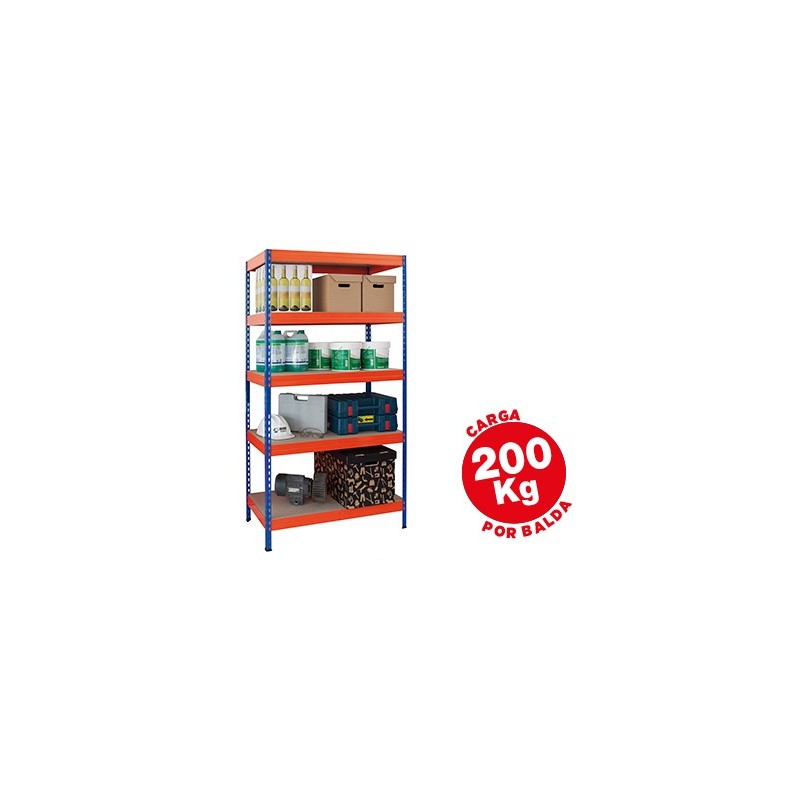 Estanteria metalica ar storage 180x90x45 cm 5 estantes 200kg por estante bandejas de maderasin tornillos azul naranja Estanteria metalica ar storage 180x90x45 cm 5 estantes 200kg por estante bandejas de maderasin tornillos azul naranja