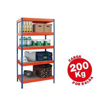 Estanteria metalica ar storage 180x90x45 cm 5 estantes 200kg por estante bandejas de maderasin tornillos azul naranja