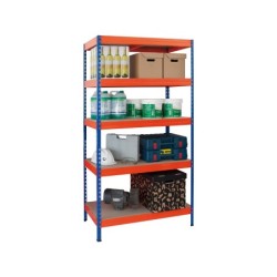 Estanteria metalica ar storage 192x100x50cm 5 estantes 300kg por estante bandejas de madera sin tornillos azul/naranja