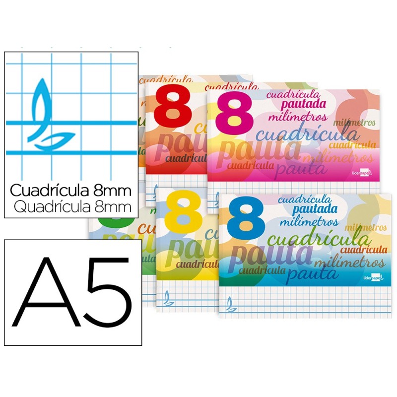 Libreta liderpapel pautaguia tapa cartoncillo 32 hojas din a5 cuadriculado pautado 8mm apaisada 70 gr Libreta liderpapel pautaguia tapa cartoncillo 32 hojas din a5 cuadriculado pautado 8mm apaisada 70 gr