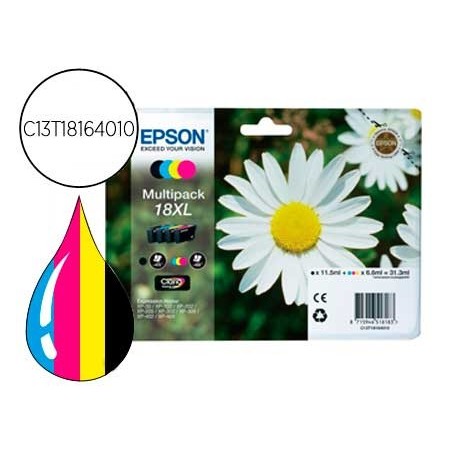 Ink-jet epson multipack t18xl negro amarillo cian y magenta xp-102 xp-205 xp-305 xp-405 capacidad 470 pag